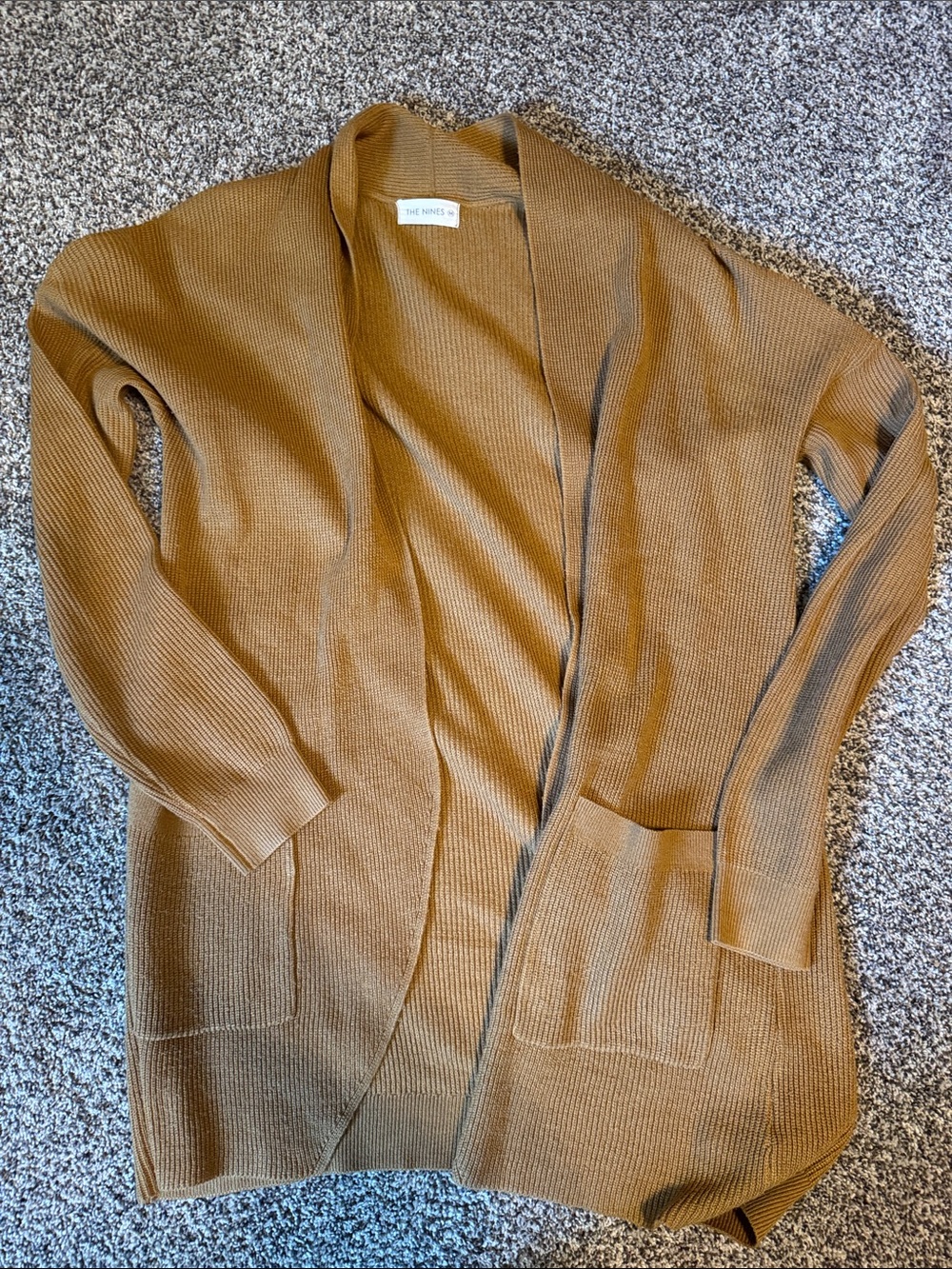 The Nines Open-Front Brown Ribbed Cardigan
